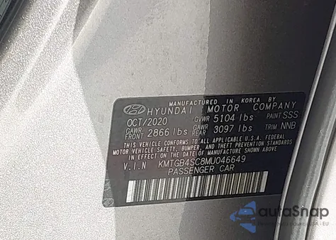 2021 Genesis G80 2.5T Rwd from USA, damaged, VIN KMTGB4SC8MU046649